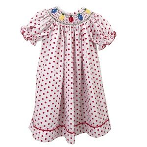Southern Sunshine | Christmas Embroidered Smocked Red White Polka Dot Dress